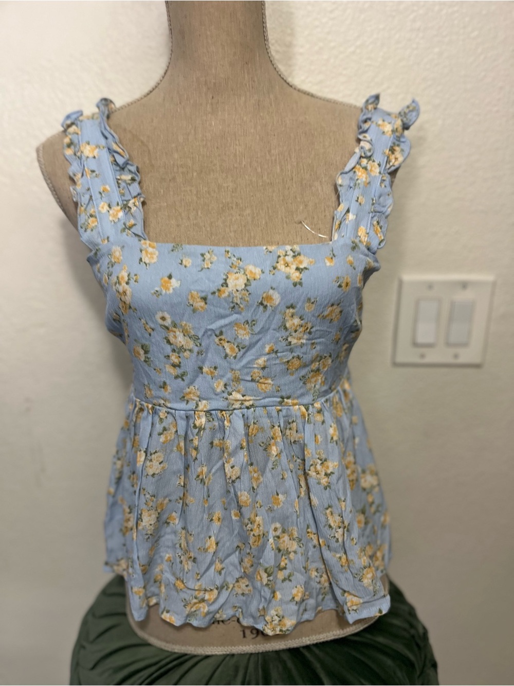 Light Blue Floral Ruffle-Strap Camisole